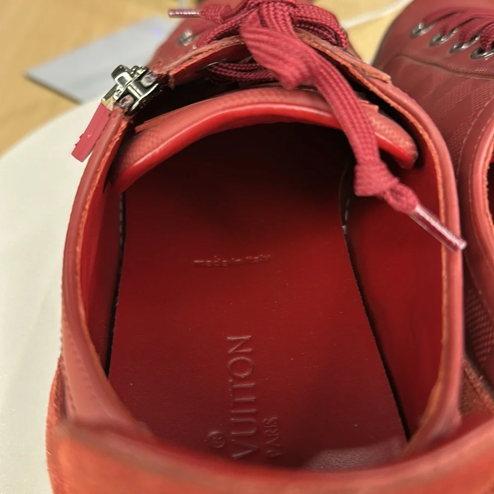 💥Louis Vuitton - Challenge Zip Up Damier Sneakers Red Leather - 10LV - DK532 - Picture 16 of 17